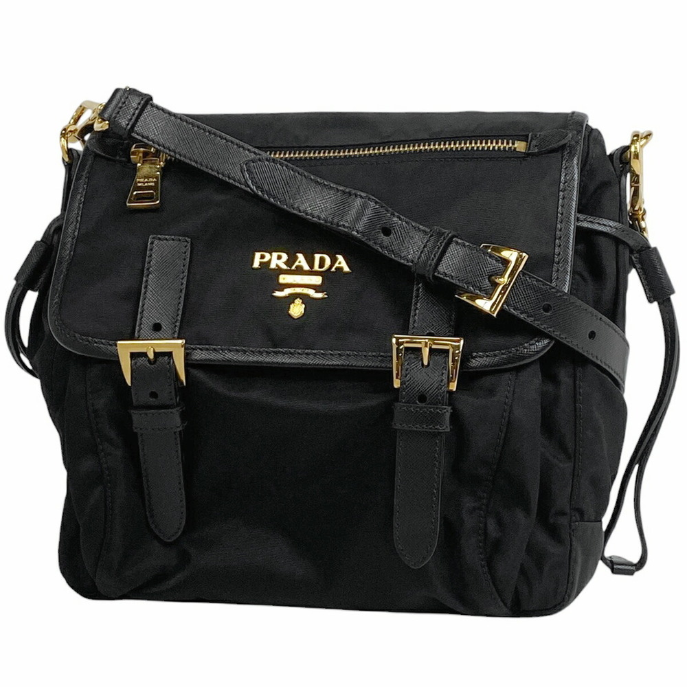 Prada Logo Shoulder Bag Crossbody Tessuto Nero Black